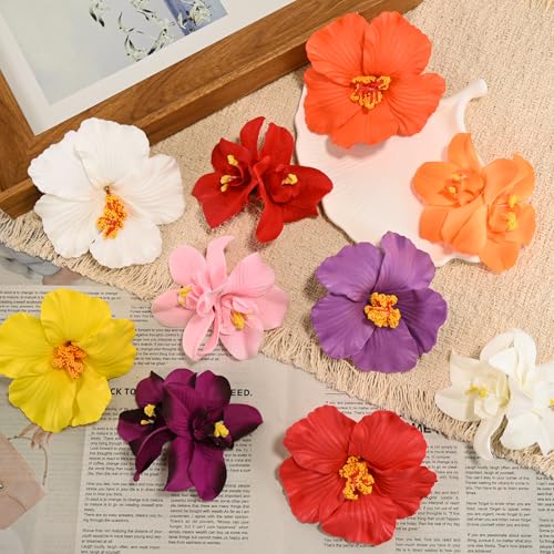 Hawaiian Flower Hair Clips Set - 10 Colorful Boho Clips