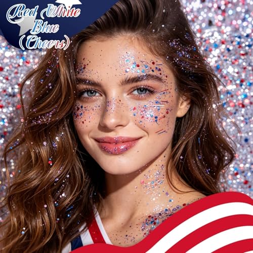 Red White Blue Glitter Stick for 4th of July Makeup