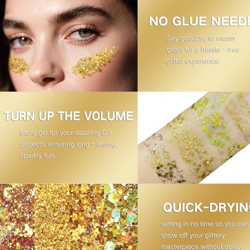 Gold Face Glitter Gel - 4 Styles for Festivals & Parties