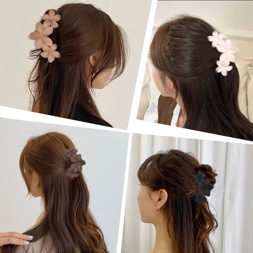 Flower Hair Clips Hawaiian Matte Hair Clips Cute Hibiscus Flower Large Claw Clips Strong Hold Non-Slip Hair Accessories for Women Girls Styling Beach Claw Clip for Thick Thin Hair Barrettes 4Pcs