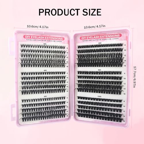 570Pcs Lash Extension Kit, 8-16mm Eyelash Clusters, DIY