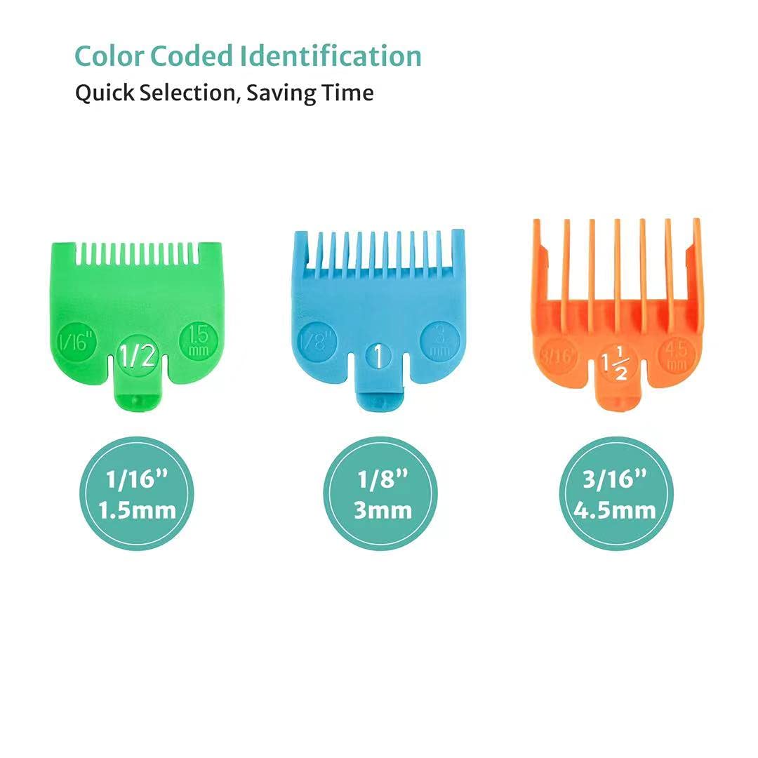 3 Color Coded Hair Clipper Guard Combs - Fits Most Wahl Clippers - Lengths: 1/16, 1/8, and 3/16 Inch