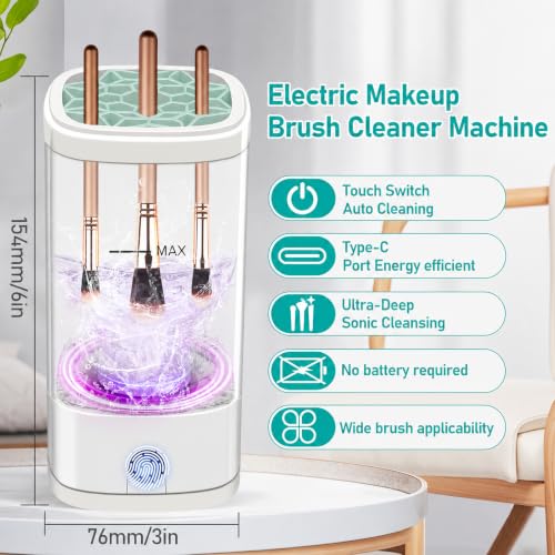 Electric Makeup Brush Cleaner Machine with Dual Modes & Air Dry Holder