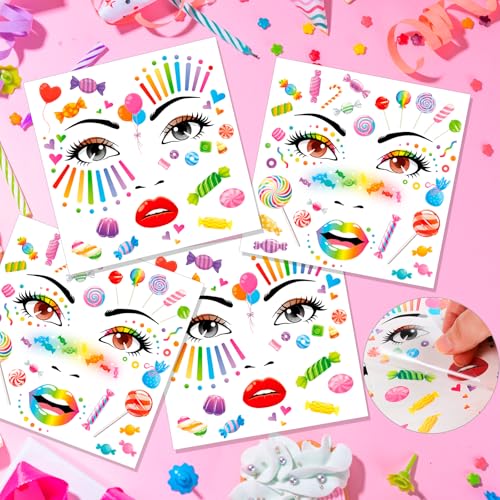 HOWAF Halloween Candy Face Tattoos, 4 Sheets Temporary Stickers