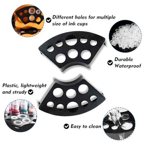 Rayyl 300Pcs Tattoo Ink Caps with 3Pcs Tattoo Ink Cups Holders - Included 100 Small 100 Medium 100 Large Tattoo Ink Caps and 3Pcs Ink Cups Holders for Tattoo Supplies Tattoo Kit¡¦
