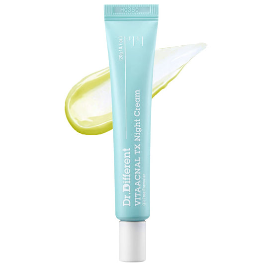 Dr. Different VITAACNAL TX Night Cream for Face - Soothing & Nourishing Retinal Sebum Control Night Cream For Acne-Prone Skin - Blackheads Care Oil-Free Treatment Removes Dead Skin Cells 0.7oz.