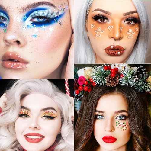 Christmas Body Glitter Gel SUPGIFT 4 Colors 8.5oz Holographic Chunky Mermaid Iridescent Laser Liquid Star Flower Leaf Sequins for Makeup Face Eyeshadow Hair with Spoon