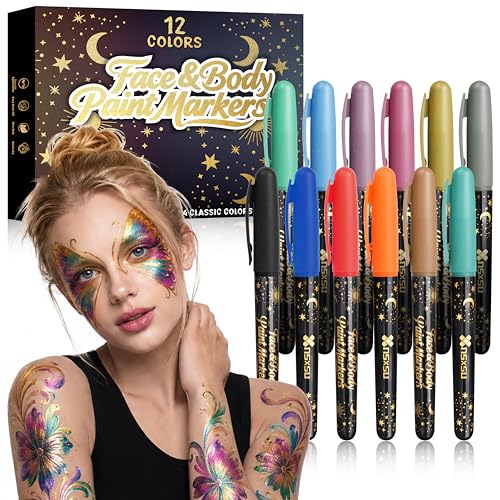 Metallic Face Paint Pens Set - 12 Colors Body Art Markers
