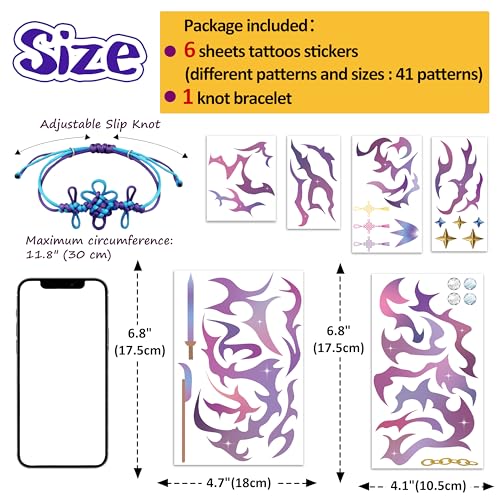 41Pcs Kpop Temporary Tattoos with Bracelet – Water-Resistant