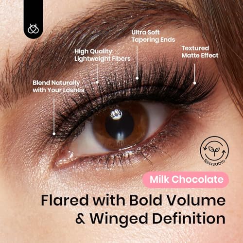 Beetles False Eyelashes Fluffy Cat Eye 7 Pairs Strip Lashes 9-18mm Length Wispy Volume Lashes C Curl 3D DIY Fake Eyelashes with Tweezer Milk Chocolate (SCM001, 9-18mm)