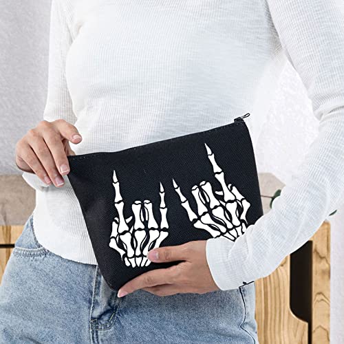 BWWKTOP Skeleton Rock Hands Cosmetic Makeup Bag Rock Skull Hands Gifts Skeleton Rock On Makeup Zipper Pouch Bag Skeleton Rock Merchandise (Skeleton Rock Hand)