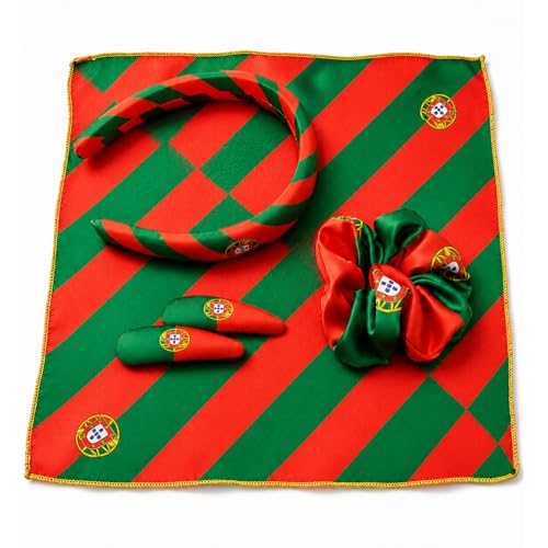 Portugal Flag Hair Accessory Set - 4-Piece Includes Headband & Clips