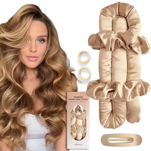 BLINKEEN Jumbo Satin Heatless Hair Curlers Set for Overnight Voluminous Curls