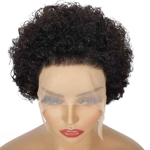 NEWMI Pixie Cut Wig Human Hair 13X1 Transparent Lace Front Human Hair Wigs Natural Black Short Curly Wigs Human Hair Pre Plucked for Black Women 6 Inch