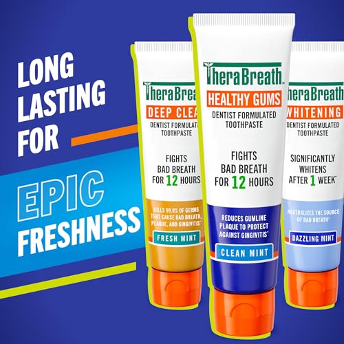 TheraBreath Healthy Gums Toothpaste, Fights Bad Breath for 12 Hours, with Stannous Fluoride for Anticavity & Gingivitis Protection, Clean Mint, 4 Oz, 2-Pack