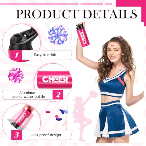 9 Pcs Cheerleader Gifts for Girls Cheer Makeup Bag 20oz Water Bottle Cheerleading Scrunchie Mirror Keychain Charm Bracelet Stickers for Senior Night Cheerleader Gifts Cheer Accessories Stuff