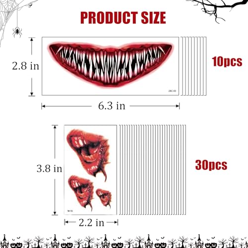 Halloween Temporary Tattoos 40 Sheets Clown Face Scars