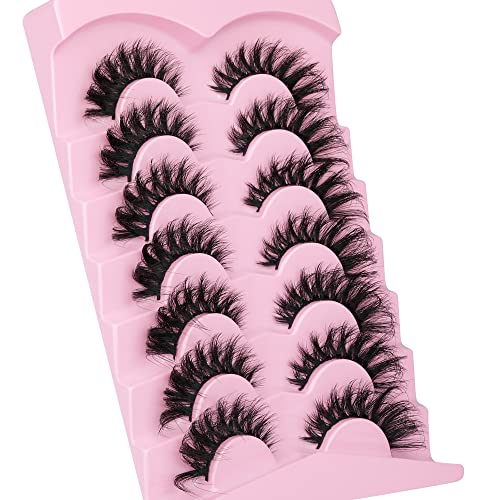 JIMIRE Faux Mink Cat Eye Lashes - 17MM Fluffy Fox Eye (7 Pairs)