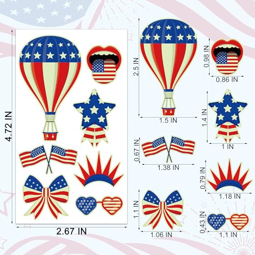106 Glow in the Dark 4th of July Tattoos, Patriotic Temporary Tattoo Stickers