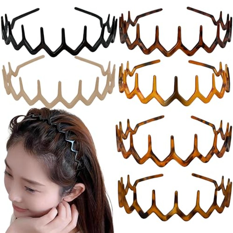 6-Pack Zig Zag Headbands with Non-Slip Teeth for Women