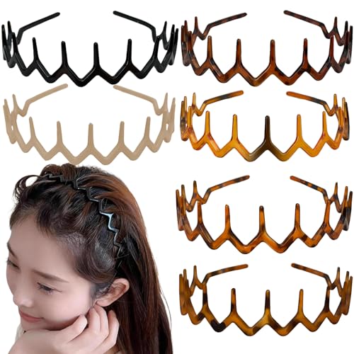 6-Pack Zig Zag Headbands for Women - Non-Slip Retro Hair Accessories