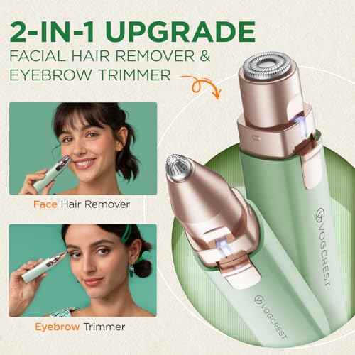 VOGCREST Hair Trimmer, 2 in 1 Facial Hair Remover & Eyebrow Trimmer for Women - Rechargeable, Portable, LED Light