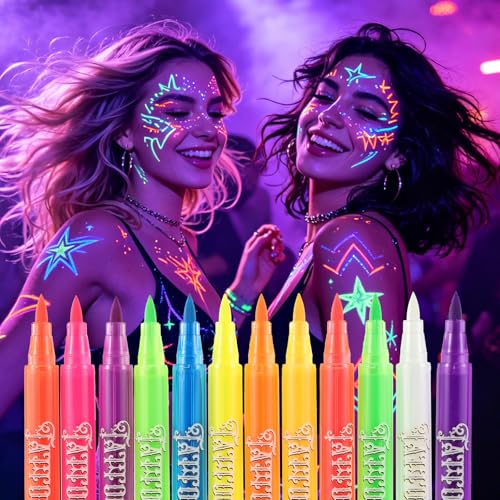 YOUKOYI Glow in Dark Temporary Tattoo Pens - 12 Pack