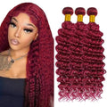 Freiuoke 99J Deep Wave Burgundy Human Hair Extensions - 3 Bundles 16-20 Inch