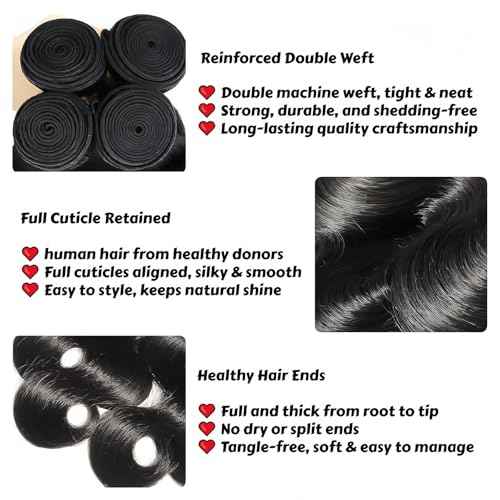 12A Body Wave Human Hair Bundles 8 10 12 Inch Brazilian Virgin Human Hair Unprocessed Raw Remy Weave Natural Color 3 Bundle Set for Women