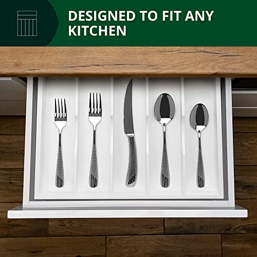 ROYAL CRAFT WOOD Luxury Bamboo Kitchen Drawer Organizer - Silverware Organizer - Utensil Holder and Cutlery Tray with Grooved Drawer Dividers for Flatware and Kitchen Utensils (7 Slot, White)