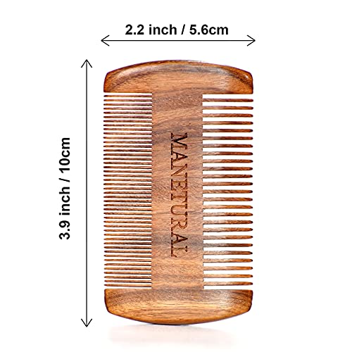 Premium Sandalwood Dual-Action Comb - Double-Tooth Design for Men's Fine & Wide Hair, Mustache Comb, Protective PU Leather Case