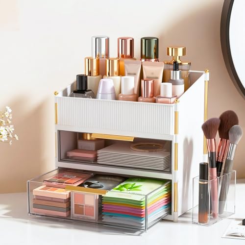 Large Capacity Makeup Organizer with Brush Holder & Drawer