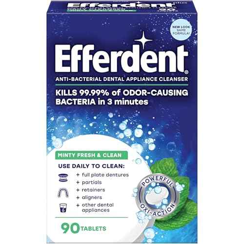 Efferdent Retainer Cleaning Tablets, Denture Cleaning Tablets for Dental Appliances, Minty Fresh & Clean, 90 Count. (Pack of 5)