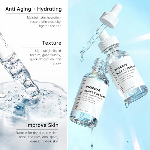 Buffet Peptides Serum For Face 30ml, Multi Peptide + Hyaluronic Acid + Amino Acids + Lactic Acid, Anti-Aging Peptide Serum For Fine Lines & Crow's Feet, Improve Elasticity