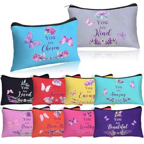 10 Pcs Christmas Christian Gift for Women Faith Religious Makeup Bag Inspirational Christian Gift Bible Verse Scripture Toiletry Bag Canvas Pouch for Xmas Party Stocking Stuffer(Colorful)