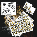 Leopard Face Temporary Tattoo Pack - 6 Sheets Black & Gold