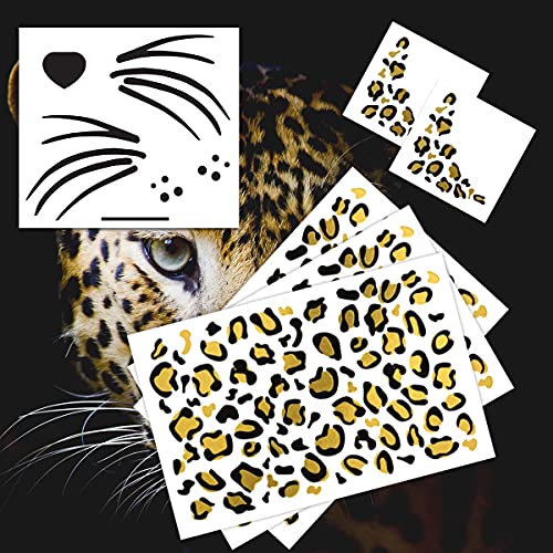Leopard Face Temporary Tattoo Pack - 6 Sheets Black & Gold