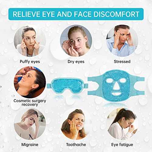 ZN?CUET?D Cooling Ice Face Eye Mask for Reducing Puffiness, Bags Under Eyes,Sinus,Redness,Pain Relief,Dark Circles, Migraine,Hot/Cold Pack with Soft Plush Backing (Blue(1* Eye Mask+1*Face Mask))
