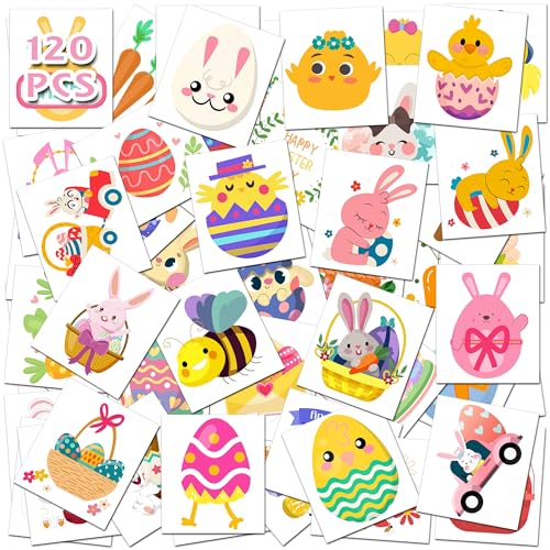 Easter Temporary Tattoos - 120 Pieces Bunny & Egg Designs