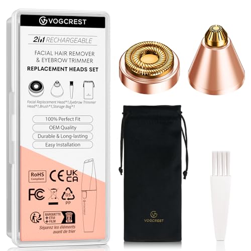 Replacement Heads for Facial Hair Removal: Original Heads Replacement Set for 2 in1 Eyebrow Trimmer - Painless Razor Head for Women - Suitable for VG VOGCREST Model VG-102, VG-1023, VG-1024