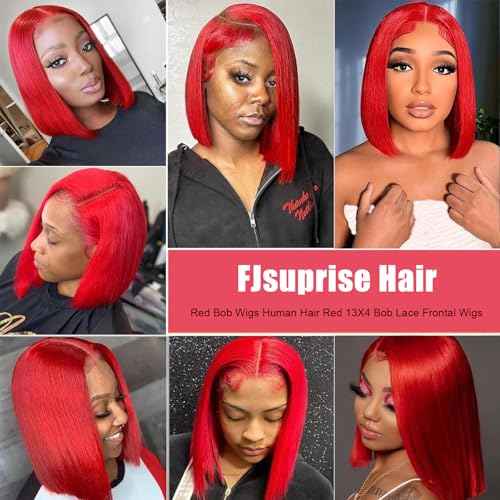 Red Bob Wigs Human Hair Red 13X4 Bob Lace Frontal Wigs Human Hair for Black Women180% Density Wear and Go Glueless Wig Blunt Cut Straight Short Bob Wigs Pre Plucked With Baby Hair 10 Inch