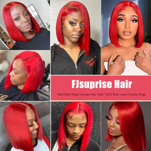Red Bob Wigs Human Hair Pre Plucked Red Lace Front Wigs Human Hair for Black Women 180% Density Wear and Go Glueless 13x4 HD Transparent Lace Frontal Straight Short Bob Wigs 8 Inch
