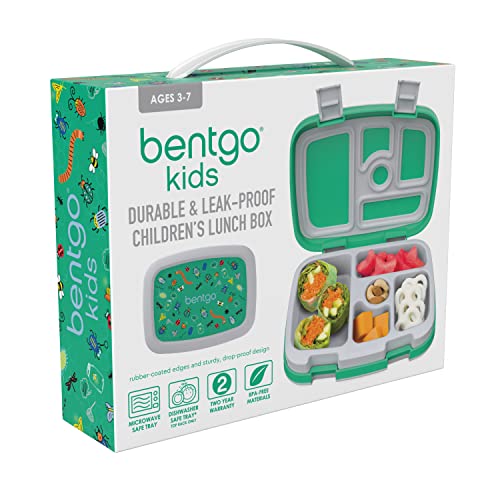 Bentgo Kids Prints Leak-Proof, 5-Compartment Bento-Style Kids Lunch Box - Ideal Portion Sizes for Ages 3-7, Durable, Drop-Proof, Dishwasher Safe, & Made with BPA-Free Materials (Sharks)