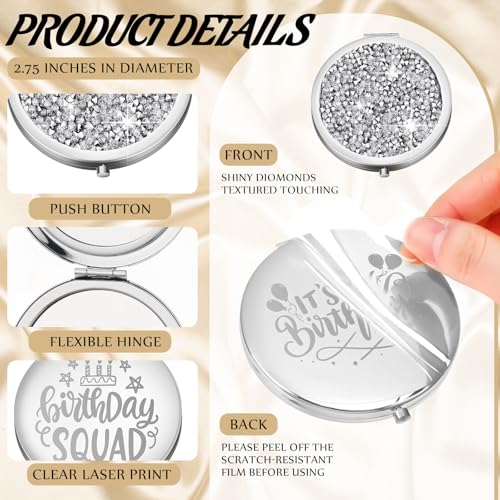 6 Pcs Birthday Squad Party Favor Magnifying Compact Mirrors Birthday Squad Travel Small Mirror for Purse Makeup Pocket Mirror for Women 20th 30th 40th 50th 60th Party Favor(Silver)