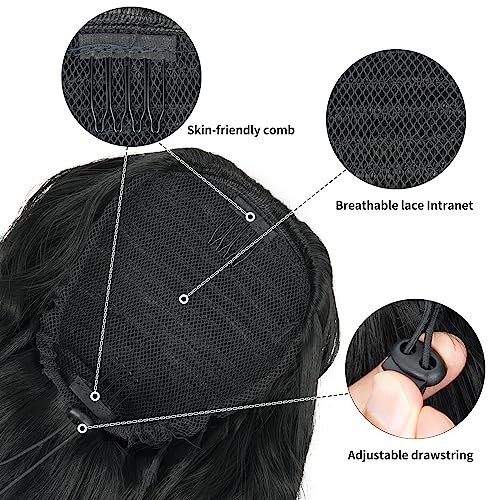 26 Inch Drawstring Ponytail Extension - Wavy Black Hair