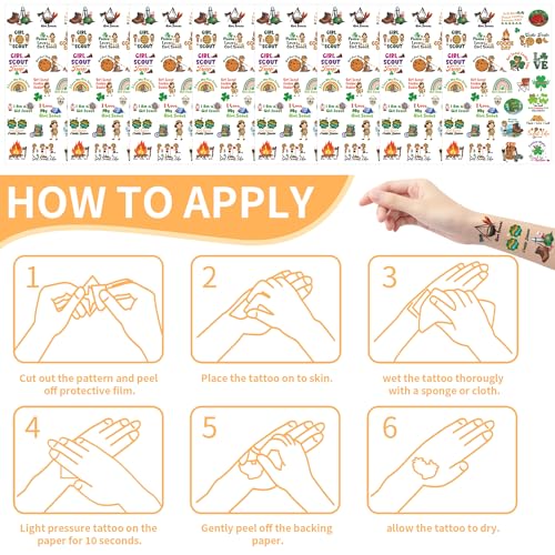 Girl Camping Temporary Tattoos - 200+ Girl Adventure Tattoo Decorations, Scout Party Favors Supplies, Inspirational Stickers for Classroom School Prize (8 Sheets)