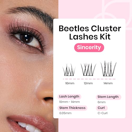 Beetles Lash Clusters Kit Natural Eyelash Clusters Kit 70pcs Individual Lash Extension Kit 10-14mm False Eyelash Extension Kit Lash Clear Adhesive, Brush and Tweezers DIY Lash Kit Sincerity KNS001