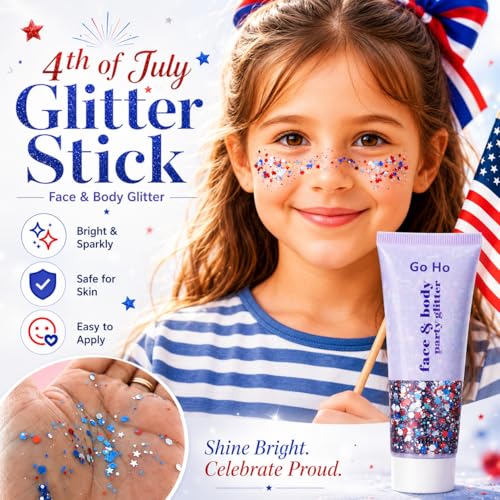 Red White Blue Patriotic Glitter Gel for Face & Body