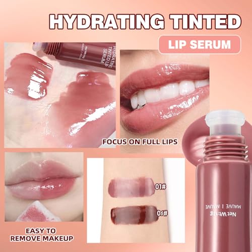 4Pcs Tinted Lip Serum Gloss Set,Jelly Hydrating Shine Pink Nude Red Glossy Lip Balm,Long-lasting Nourishing Vegan Lip Plumper Gloss for Instant Moisture Liquid Lipstick for Women