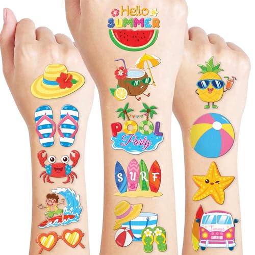 96 PCS Summer Beach Temporary Tattoos Kids Pool Party Favors
